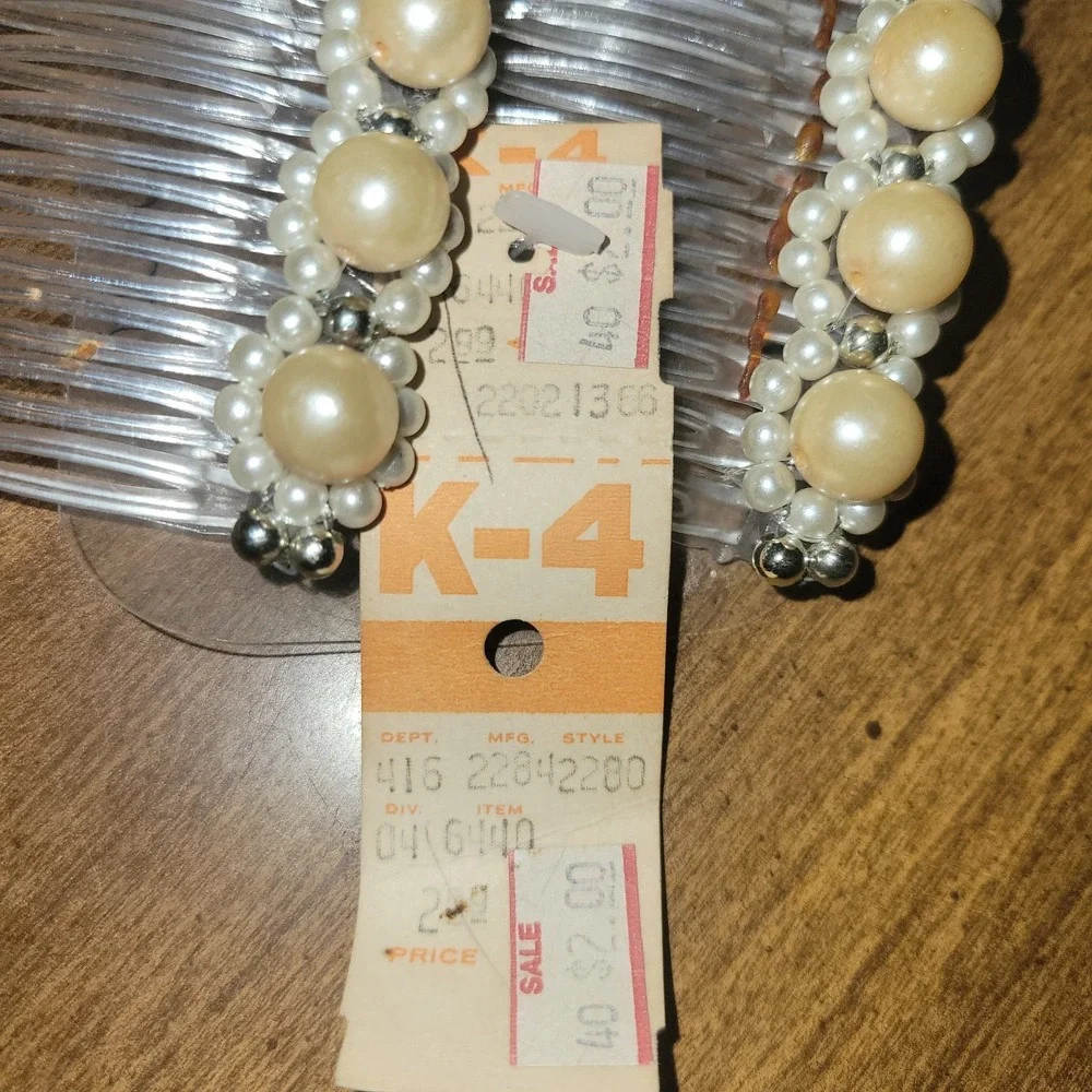 Vintage Faux Pearl Hair Comb Set Clear Plastic Bridal‎ Wedding Hair...